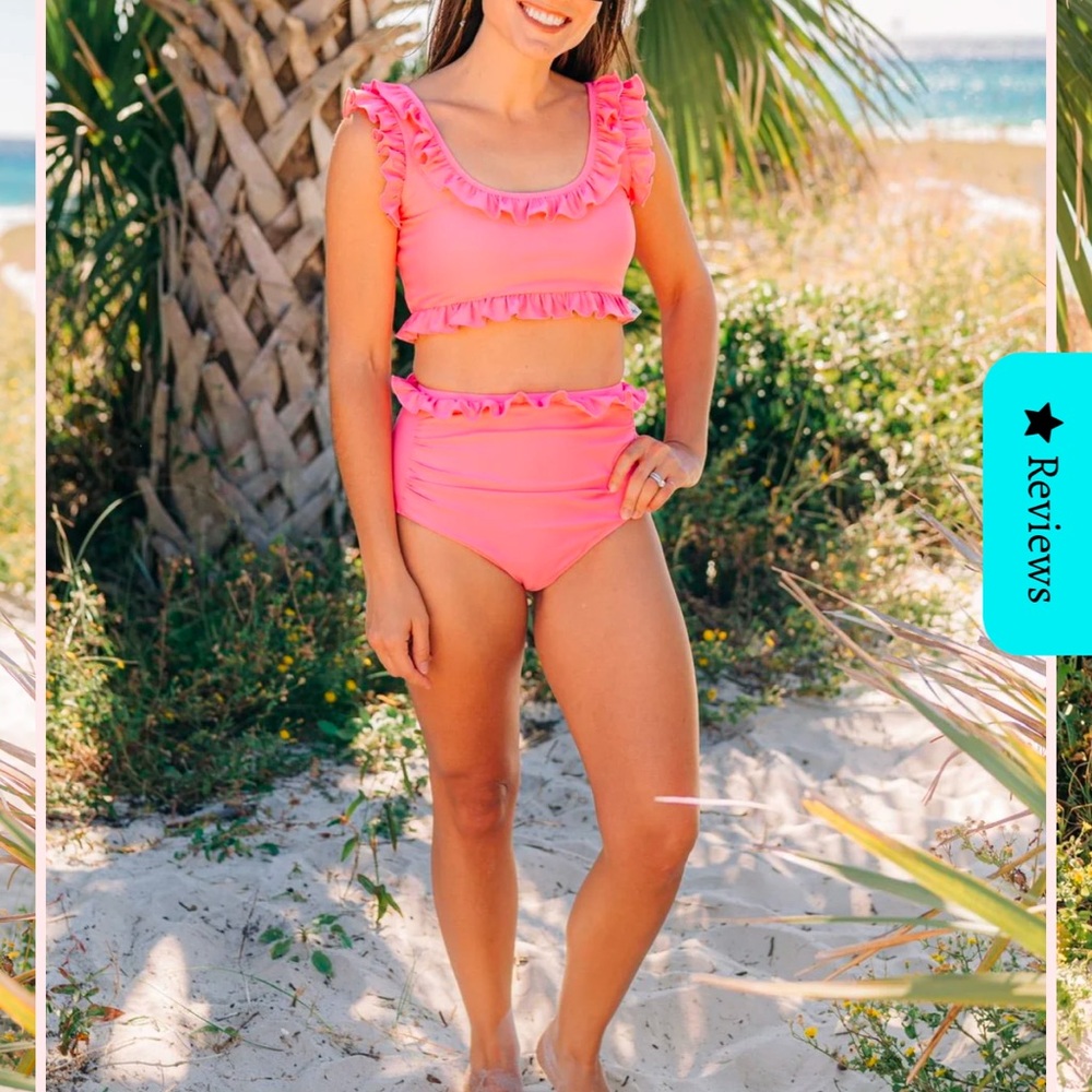 “Love + Grow” Pink Ruffle Two-Piece Swimsuit NWT